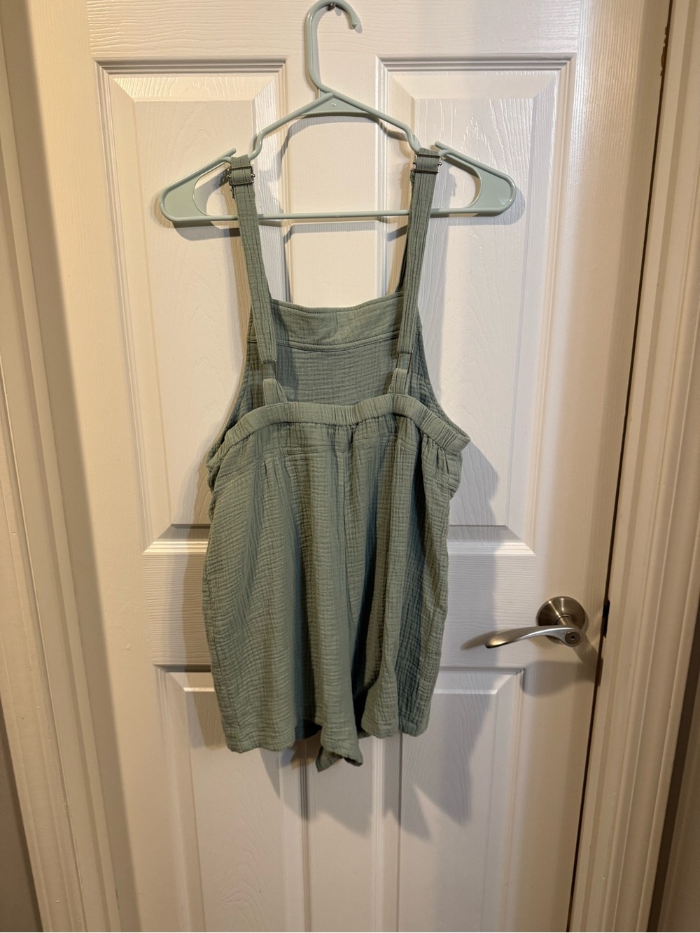 Pink Lily Sage Green Gauze Romper Overalls Size Small - Picture 2 of 3
